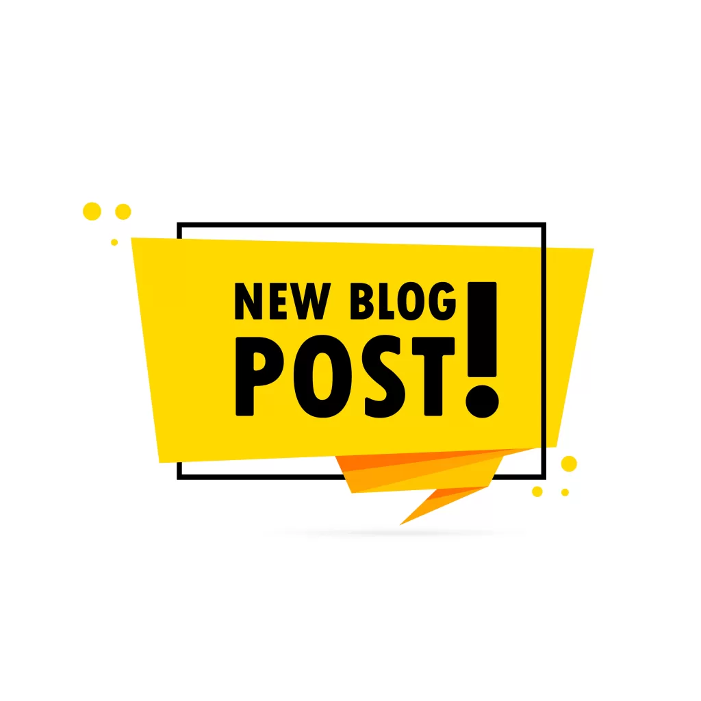 New blog post. Origami style speech bubble banner. Sticker design template with New blog post text. Vector EPS 10. Isolated on white background